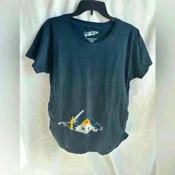Crazy Dog Maternity Shirt Zipper w/ Wonder Woman Short Sleeve Navy Blue Size XXL - Picture 1 of 3